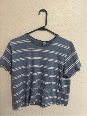 L.L.Bean Dusty Blue & White Striped Cotton Tee 100% cotton